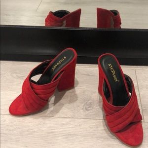 NWOT Red open toe mule slip ons